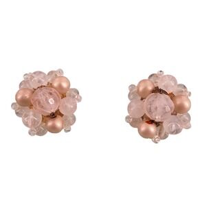 Vintage West Germany Pink Swirl Lucite & Faux Pearl Cluster Clip-On Earrings